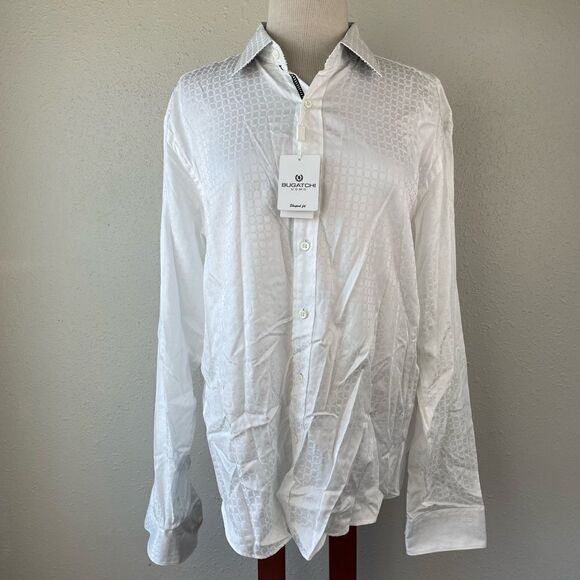 NWT Bugatchi Uomo Shaped Fit Button Down Shirt Size L - Picture 2 of 9